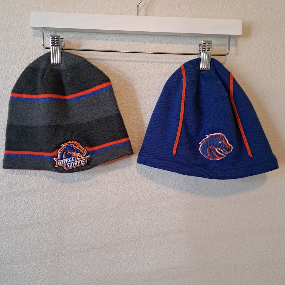 Nike Boise State Broncos Beanie Hat Set Reversible Blue Orange Striped Fleece